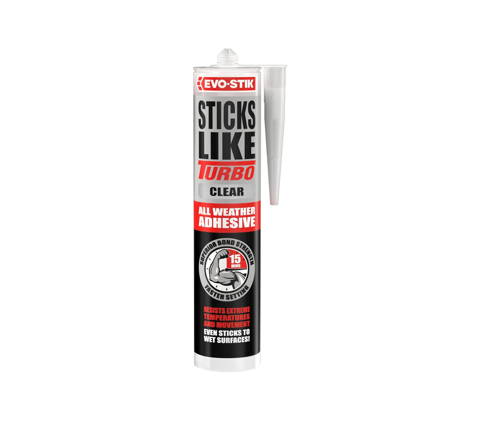 EVO-STIK Sticks Like Turbo Adhesive, All Weather, Fast Setting, Extreme Temperature & Movement Resistant, White, 290ml