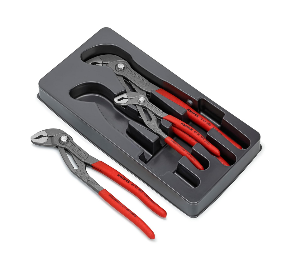 KNIPEX Cobra Set Water Pump Pliers Set, 3 Parts, 150 to 300 mm, Self-Locking Effect, Tool Set, Pipe Wrench Set, 00 20 09 V02