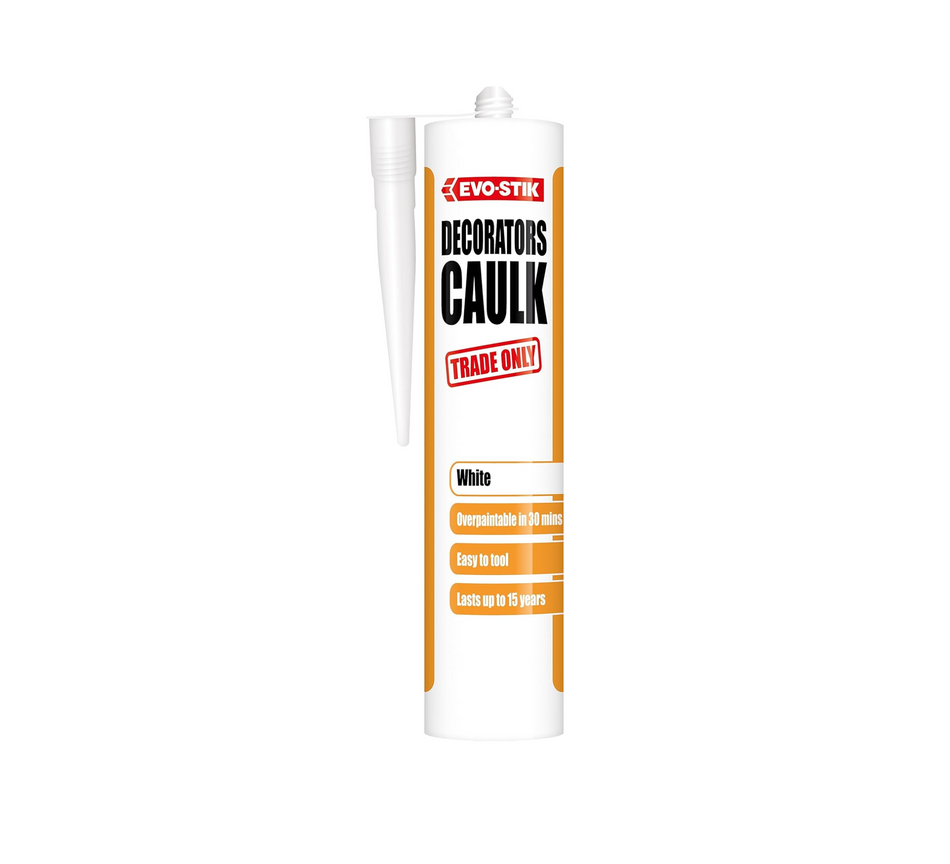 EVO-STIK Decorators Caulk, Low-Movement Crack and Gap Filler, Fast-Drying, Can be Overpainted, Easy-to-Apply, White