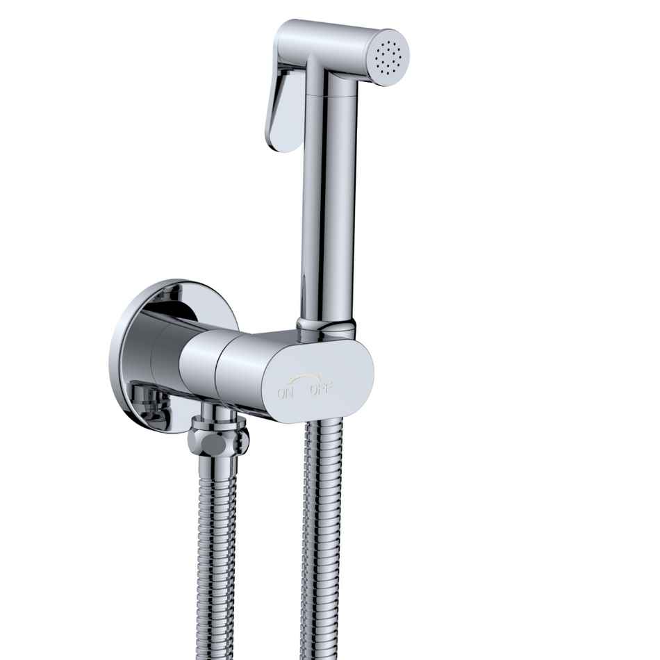 Round Chrome Bidet Douche Kit with Shut Off Valve and Hose