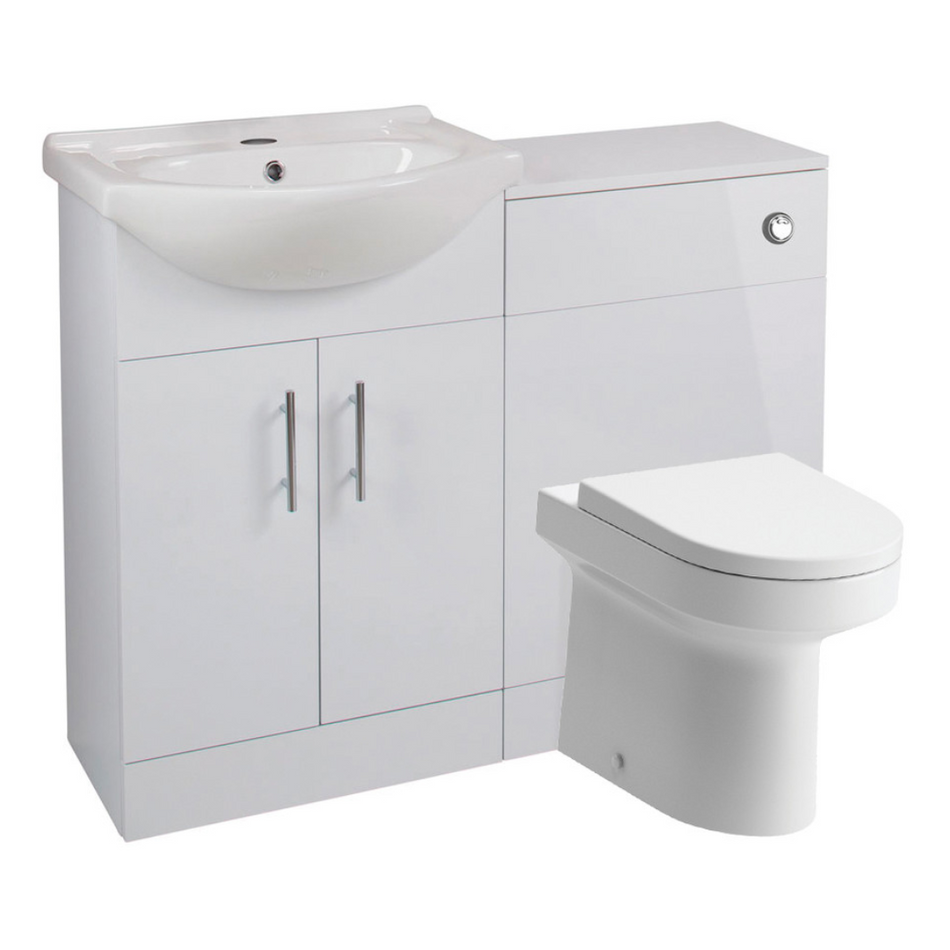 Viste Basin & WC Unit Pack – White Gloss, Floor-Standing, Soft-Close Doors & Seat, Ceramic Basin, Fully Assembled