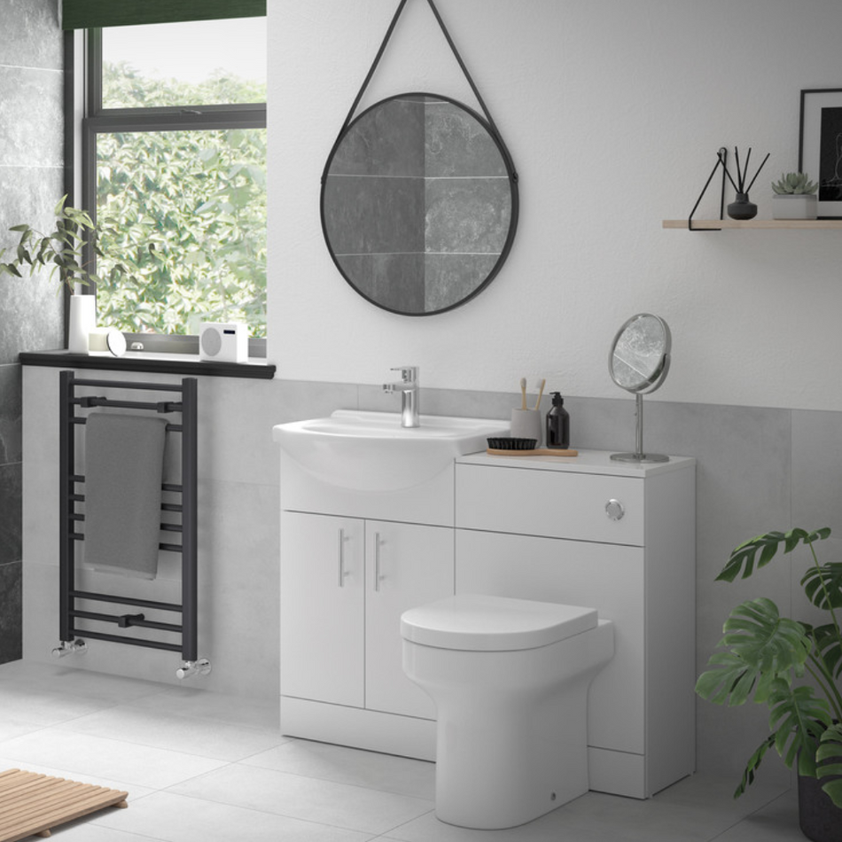 Viste Basin & WC Unit Pack – White Gloss, Floor-Standing, Soft-Close Doors & Seat, Ceramic Basin, Fully Assembled