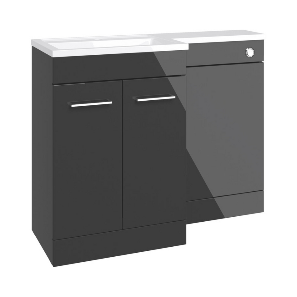 Venasa 1000mm L-Shape Basin & WC Unit Pack – Anthracite Gloss, Floor-Standing, Soft-Close Doors, Resin Basin