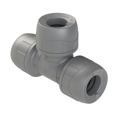 Polyplumb PB222 Equal Tee 15mm – Polypipe Push-Fit Polybutylene Plumbing Fitting for Hot & Cold Water