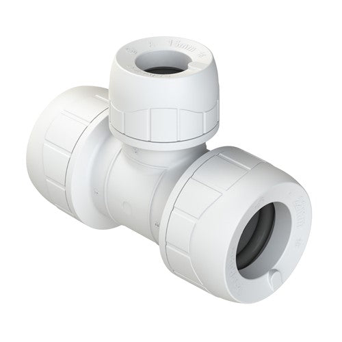 Polypipe Polyplumb PB1122 – 22mm x 22mm x 15mm Brass Tee Push-Fit Fitting (Pack of 5)