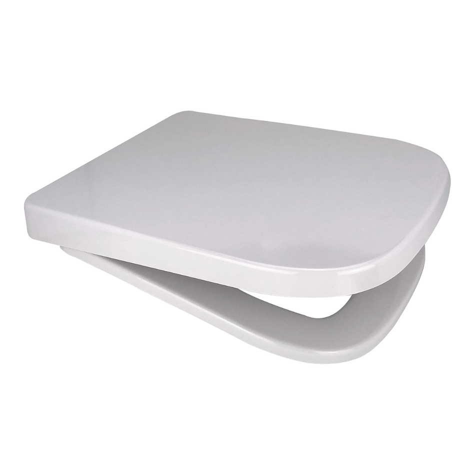 Euroshowers 87370 V20 ONE Square Shaped Soft Close Toilet Seat, White, 356mm x 434mm, Top & Bottom Fix